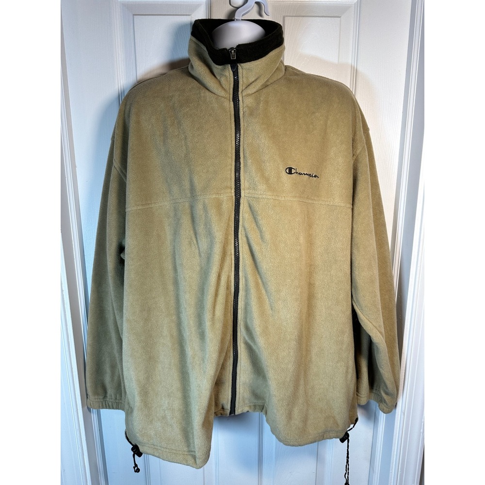 Champion Fleece Jacket Full Zip Mock Neck Tan Beige Men's Size Medium